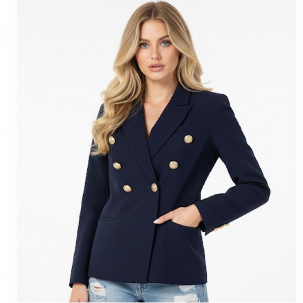Double Breast Navy Women's Blazer with Gold Buttons Size S - Picture 10 of 10